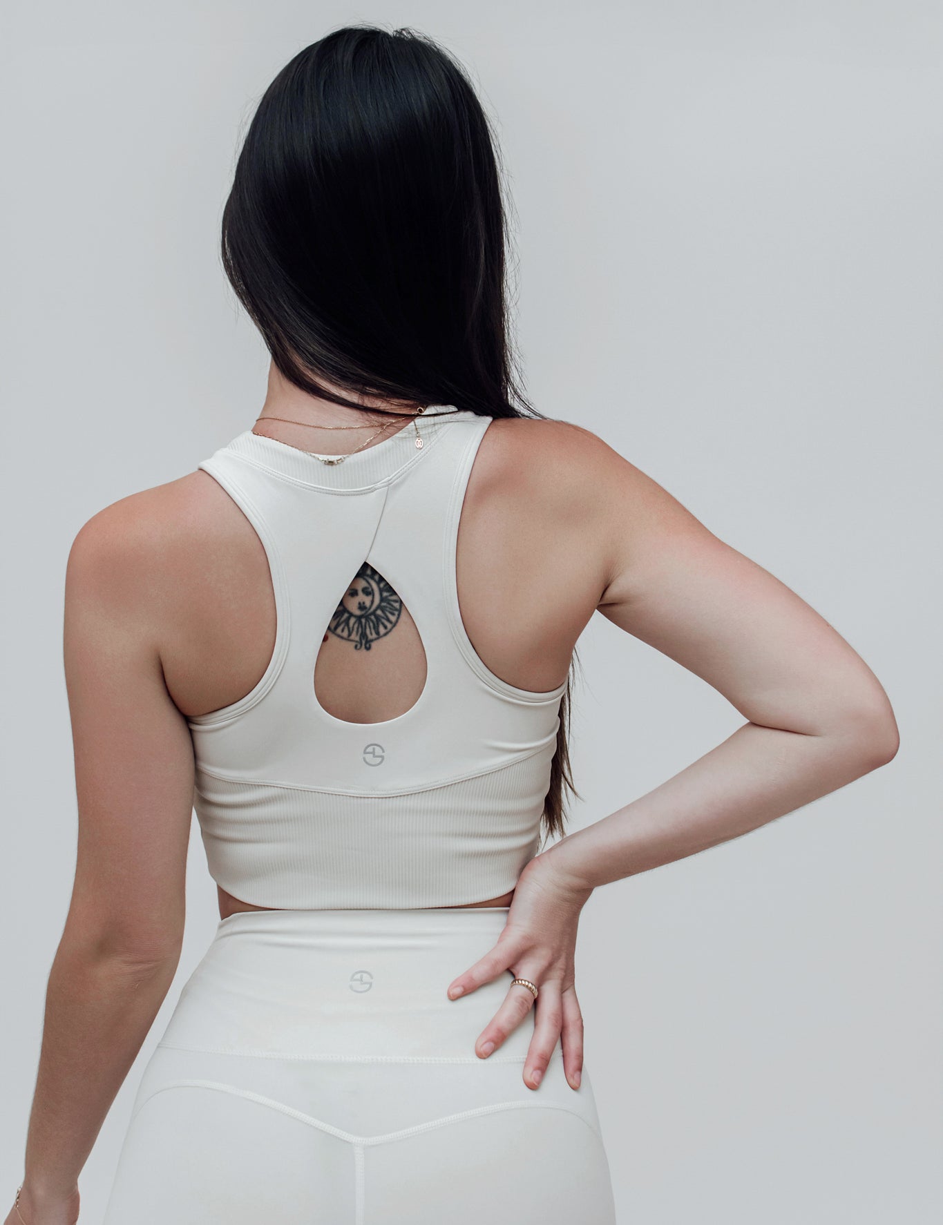 back view of the beige top