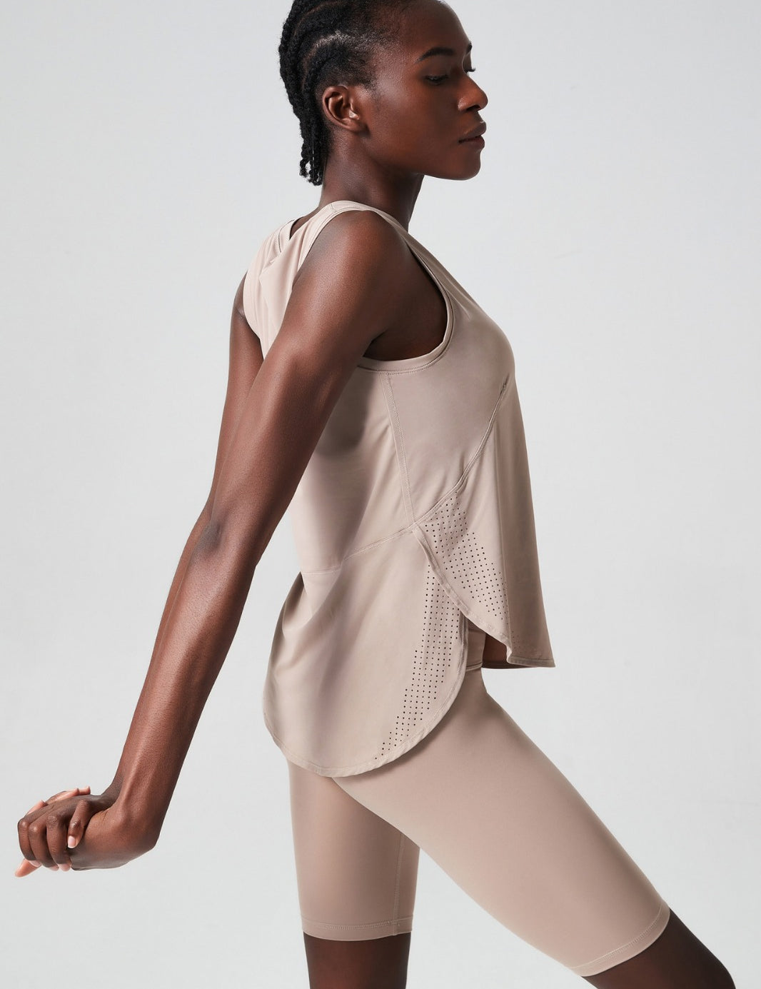 detailed side view of beige tank top